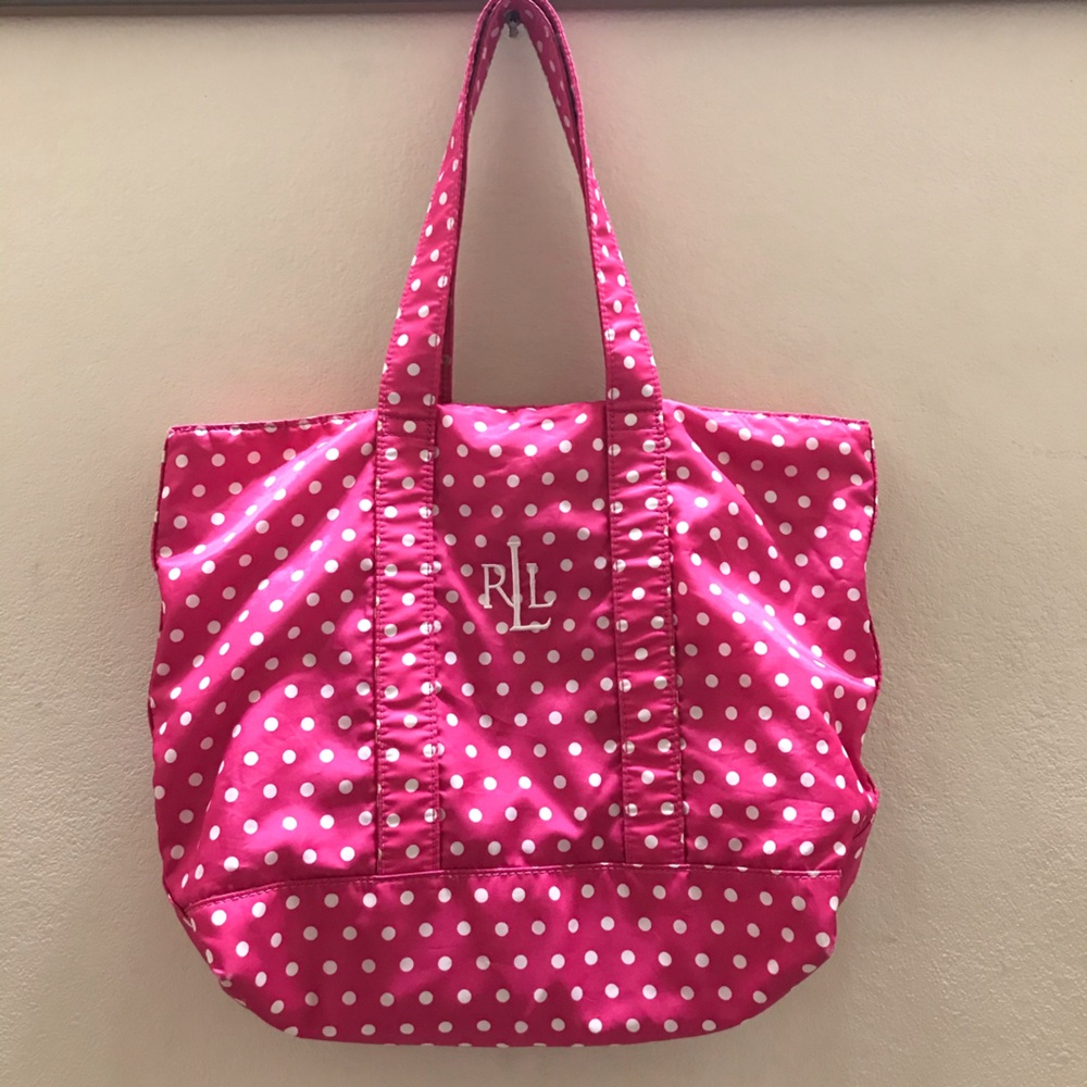 Vintage Ralph Lauren Ricky Tote Bag Pink Polka Dot